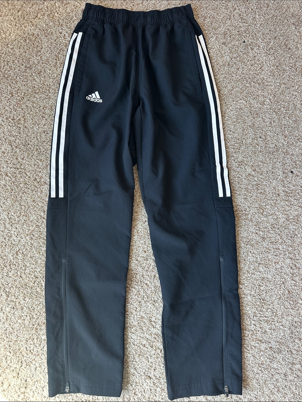 Adidas Black Track Pants with White Stripes
